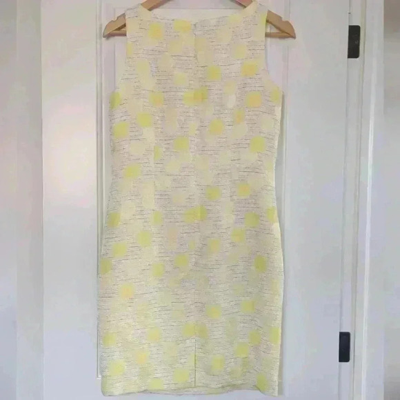 ANN TAYLOR | Women's Ivory/Yellow Polka Dot Tweed Sleeveless Midi  Dress - Picture 4 of 5